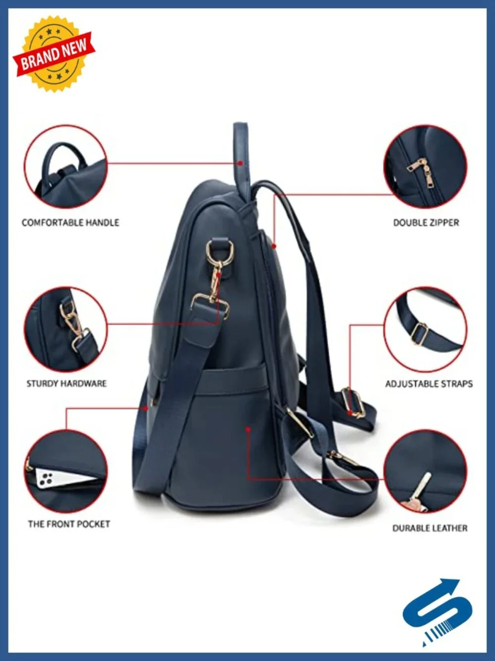 Women PU Leather Anti-theft Backpack Purse 3-in-1 Tote Shoulder Bag